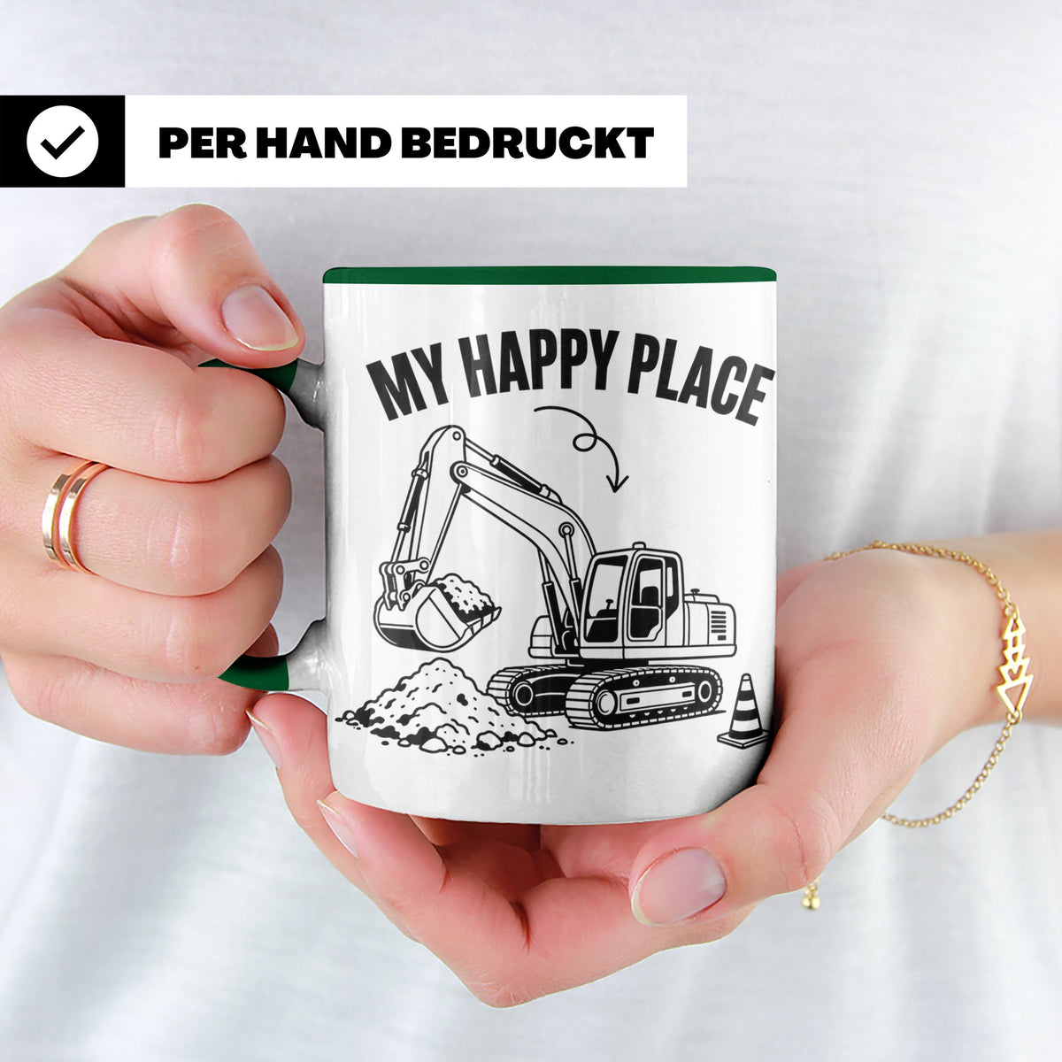 Bagger Tasse My Happy Place für Baggerfahrer & Bauarbeiter L – Grün [farbe:grün]