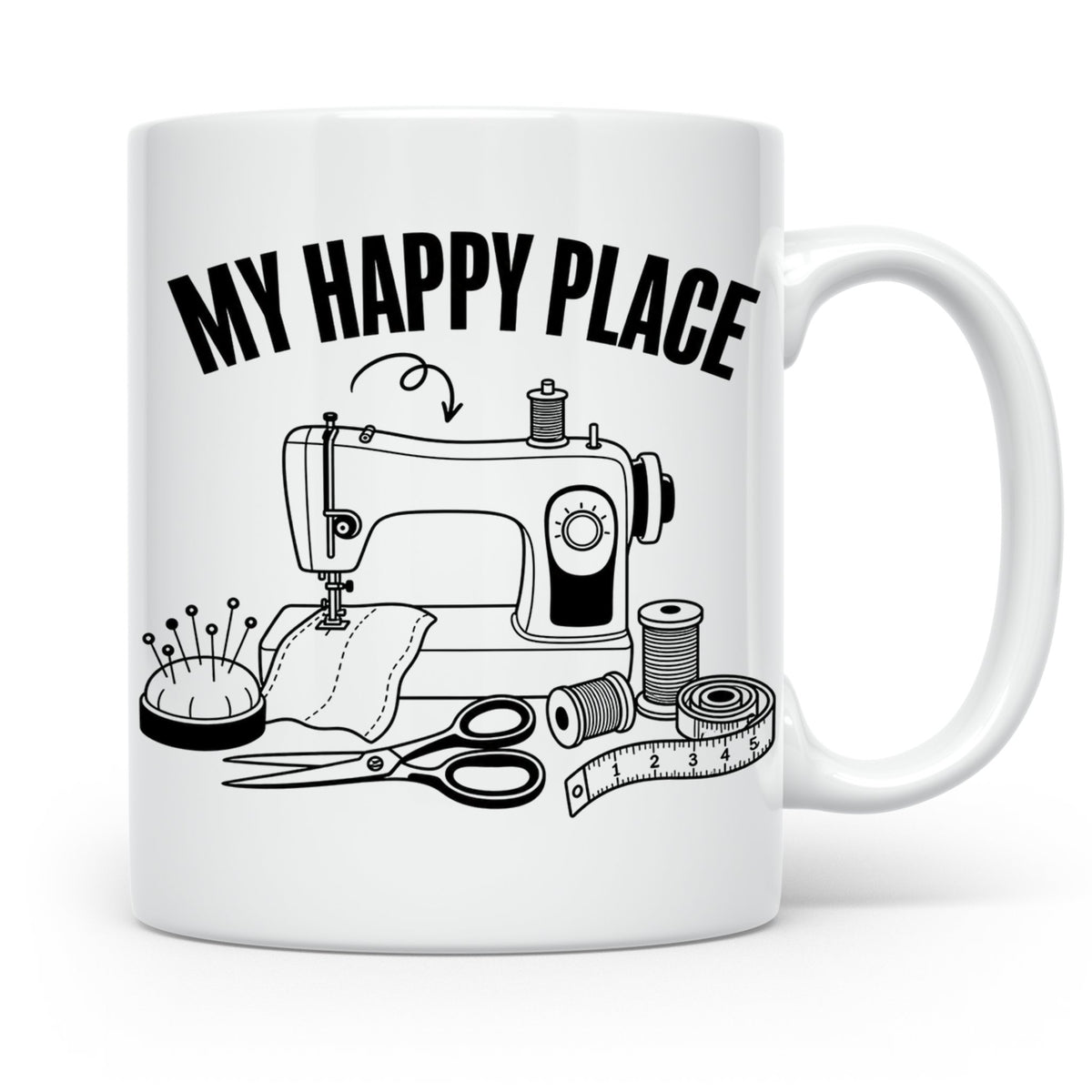 Nähen Tasse My Happy Place Spruch Geschenk für Schneiderin,  – Weiß [farbe:weiß]