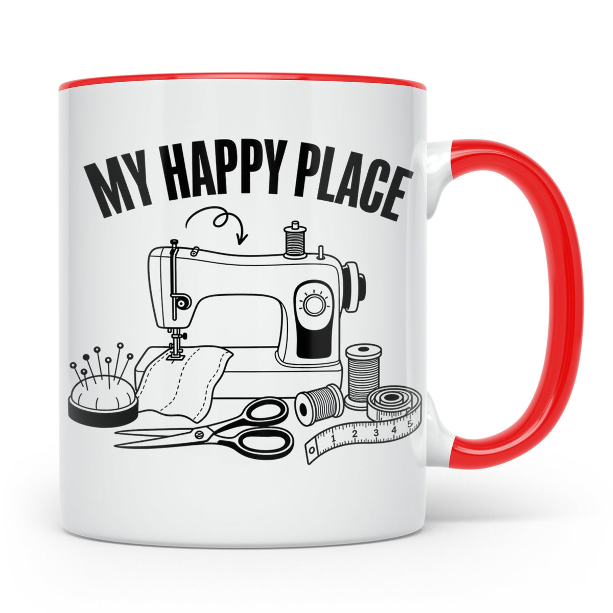 Nähen Tasse My Happy Place Spruch Geschenk für Schneiderin,  – Rot [farbe:rot]