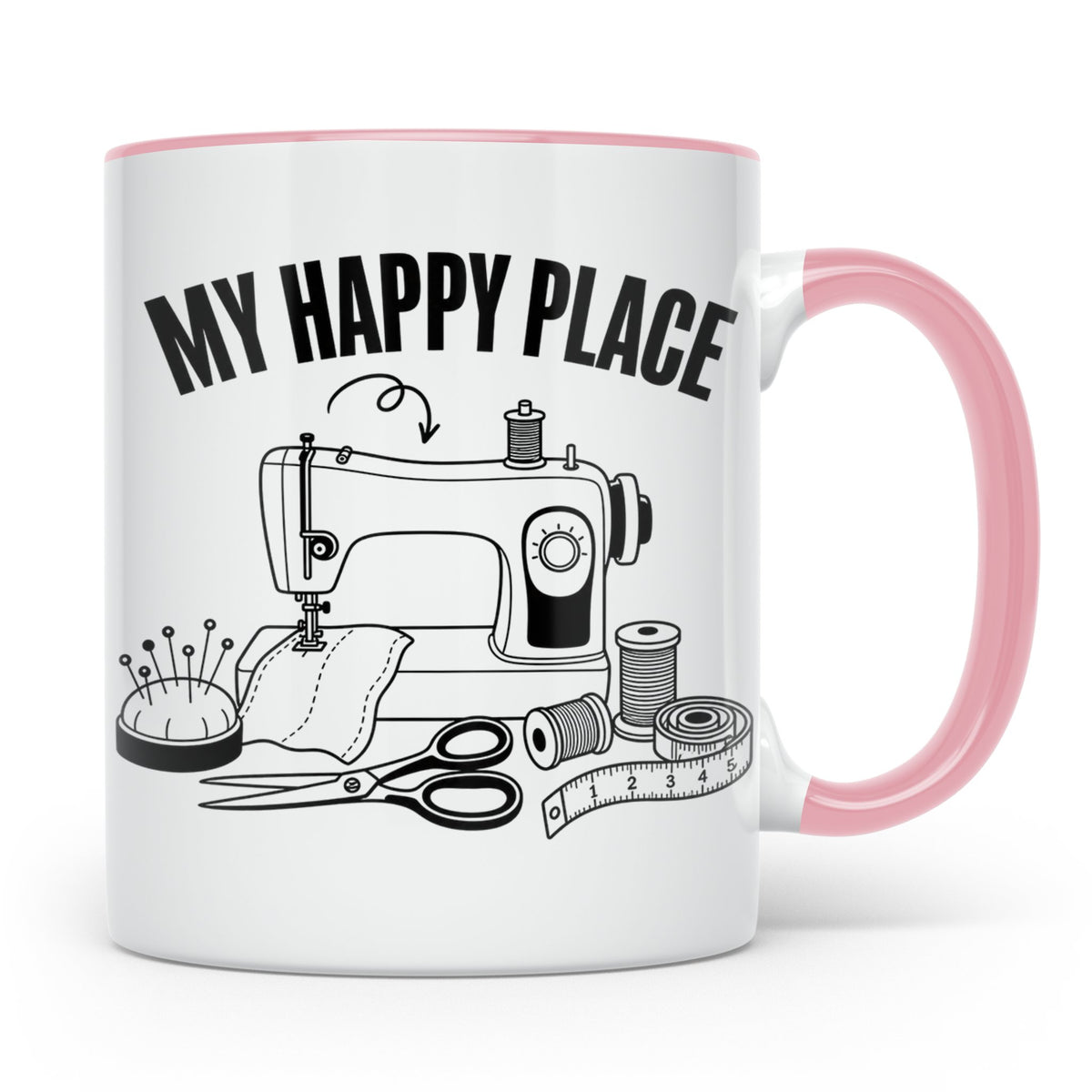 Nähen Tasse My Happy Place Spruch Geschenk für Schneiderin,  – Rosa [farbe:rosa]