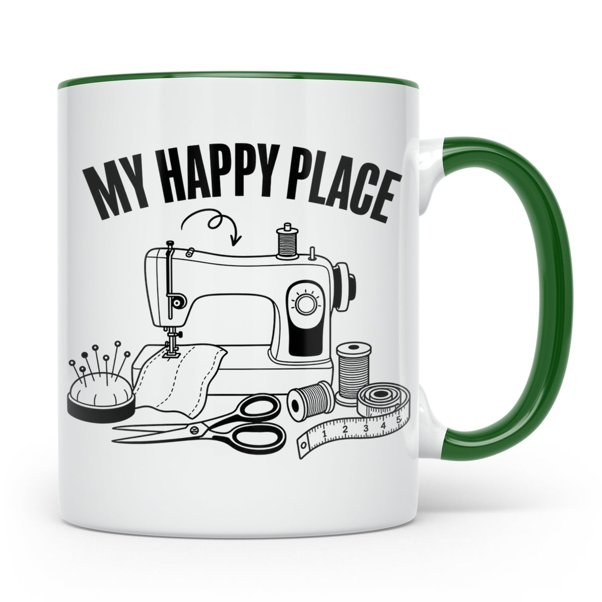 Nähen Tasse My Happy Place Spruch Geschenk für Schneiderin,  – Grün [farbe:grün]
