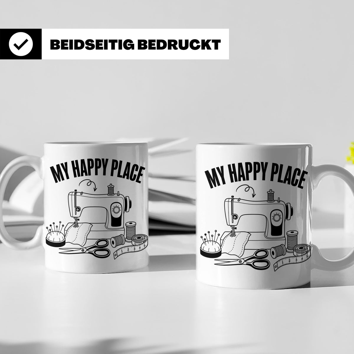 Nähen Tasse My Happy Place Spruch Geschenk für Schneiderin,  – Weiß [farbe:weiß]