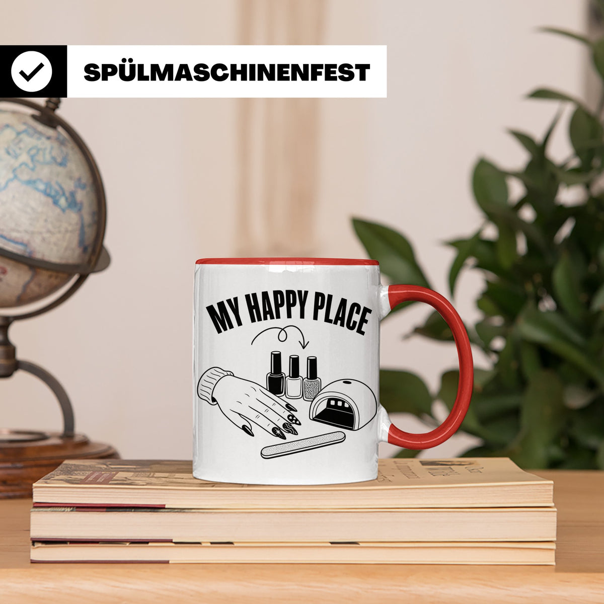 Nageldesignerin Tasse My Happy Place Spruch Nagelstudio Deko – Rot [farbe:rot]