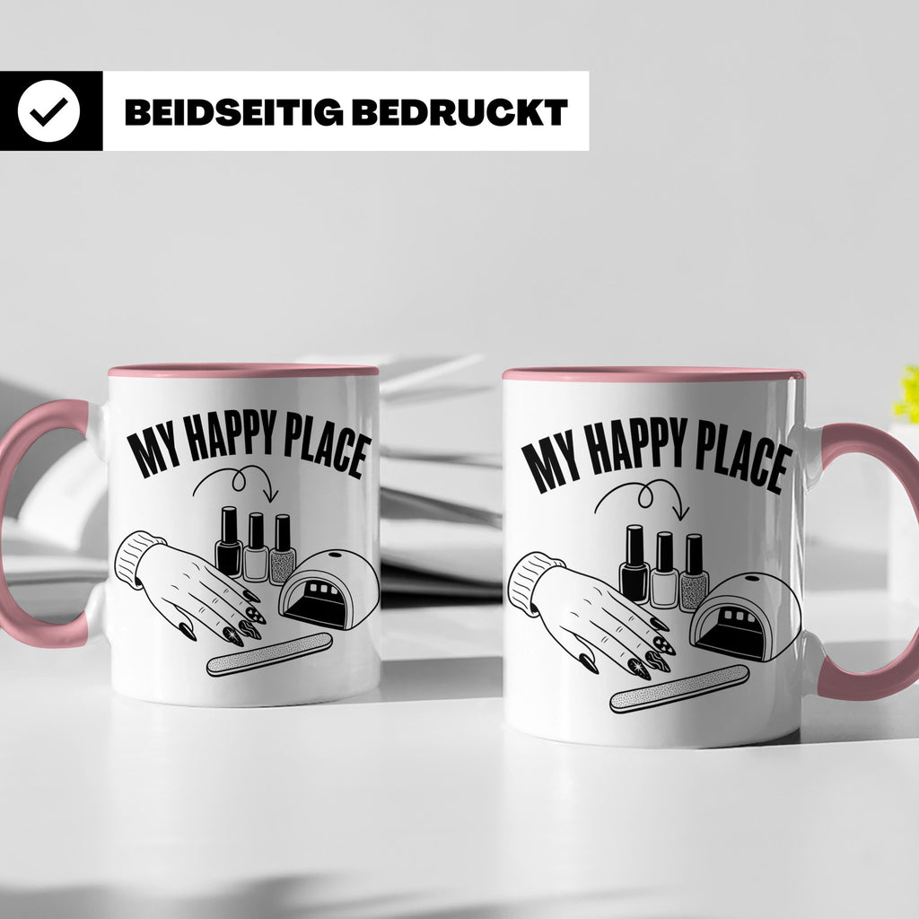 Nageldesignerin Tasse My Happy Place Spruch Nagelstudio Deko – Rosa [farbe:rosa]