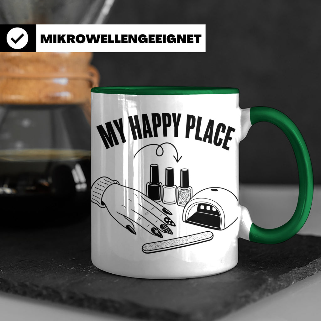 Nageldesignerin Tasse My Happy Place Spruch Nagelstudio Deko – Grün [farbe:grün]