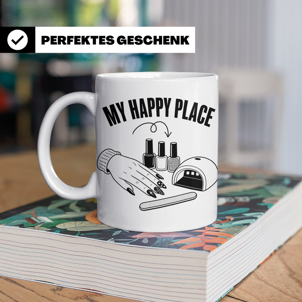 Nageldesignerin Tasse My Happy Place Spruch Nagelstudio Deko – Weiß [farbe:weiß]