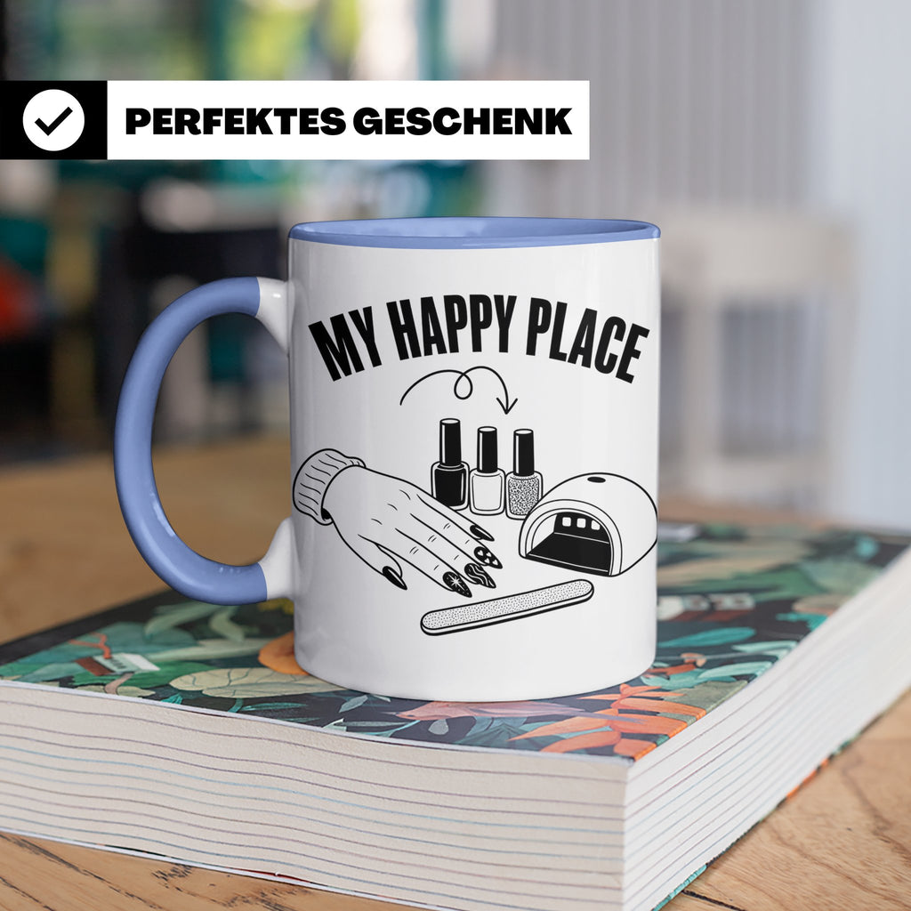 Nageldesignerin Tasse My Happy Place Spruch Nagelstudio Deko – Blau [farbe:blau]