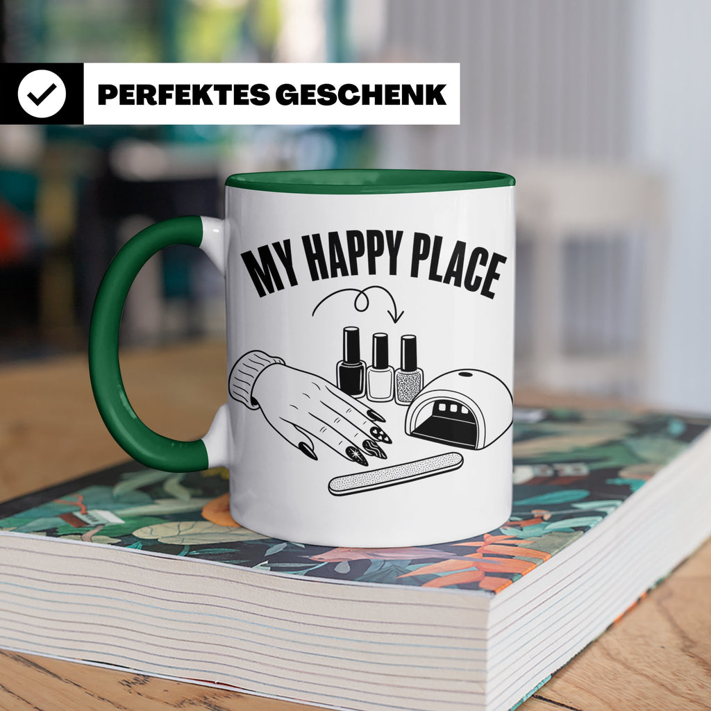 Nageldesignerin Tasse My Happy Place Spruch Nagelstudio Deko – Grün [farbe:grün]