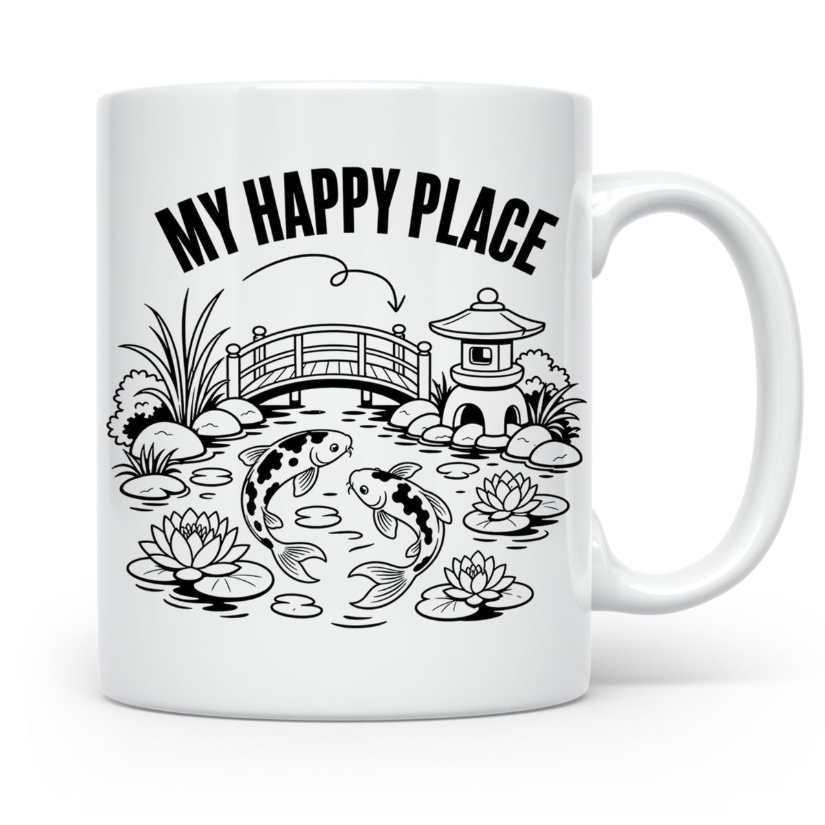 Koi Teich Tasse My Happy Place Japanischer Garten Kaffeetass – Weiß [farbe:weiß]