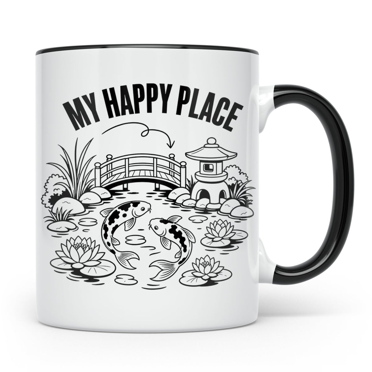Koi Teich Tasse My Happy Place Japanischer Garten Kaffeetass – Schwarz [farbe:schwarz]