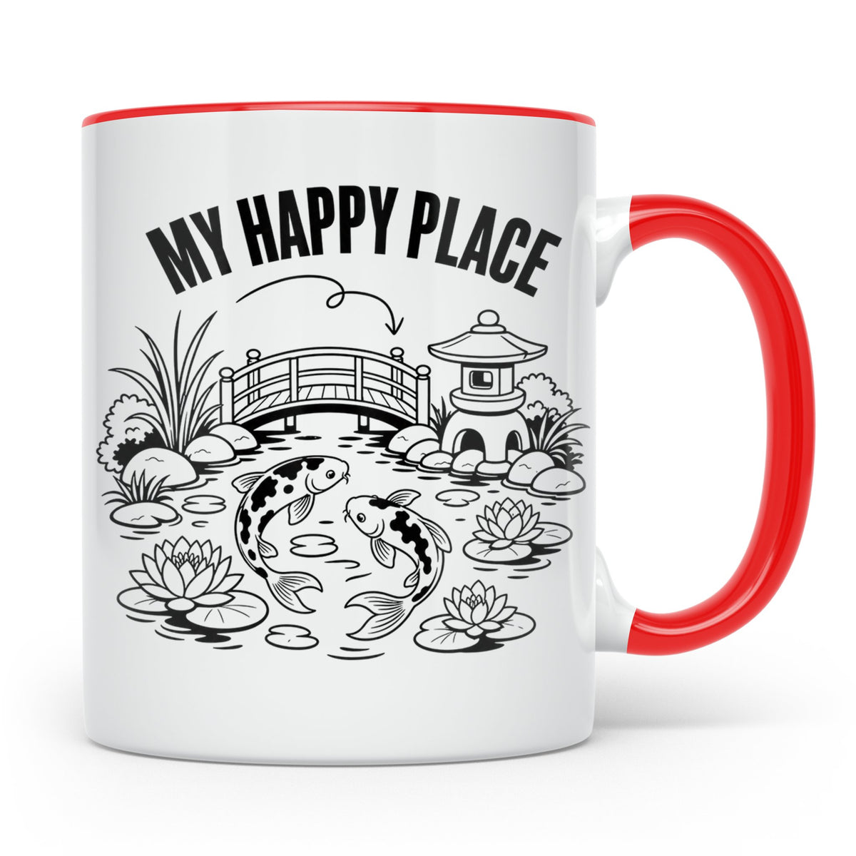 Koi Teich Tasse My Happy Place Japanischer Garten Kaffeetass – Rot [farbe:rot]