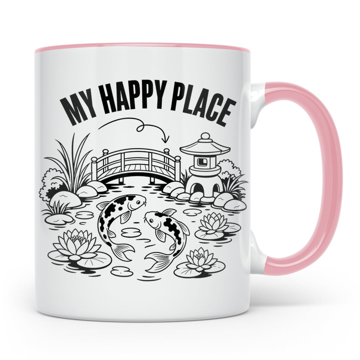 Koi Teich Tasse My Happy Place Japanischer Garten Kaffeetass – Rosa [farbe:rosa]