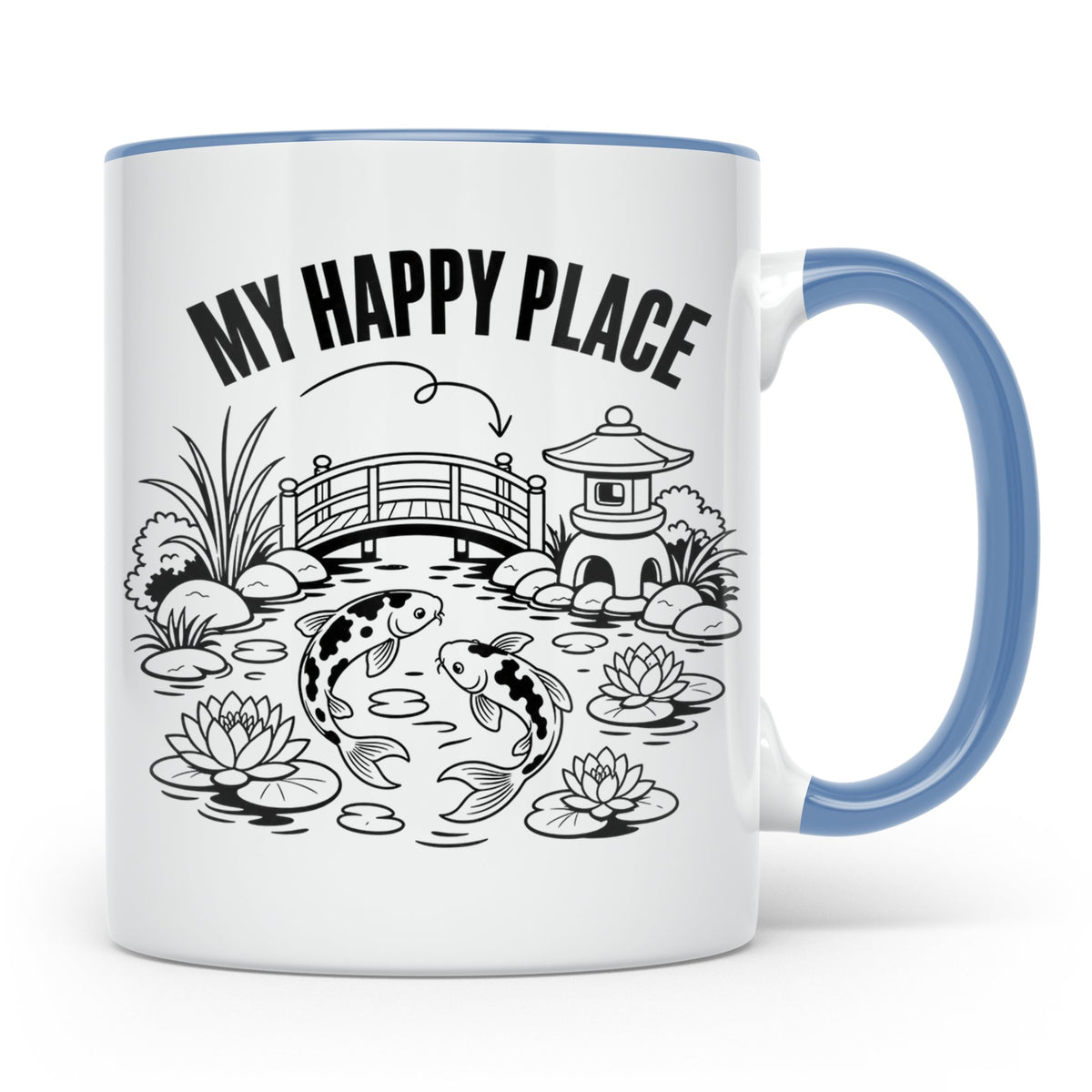 Koi Teich Tasse My Happy Place Japanischer Garten Kaffeetass – Blau [farbe:blau]