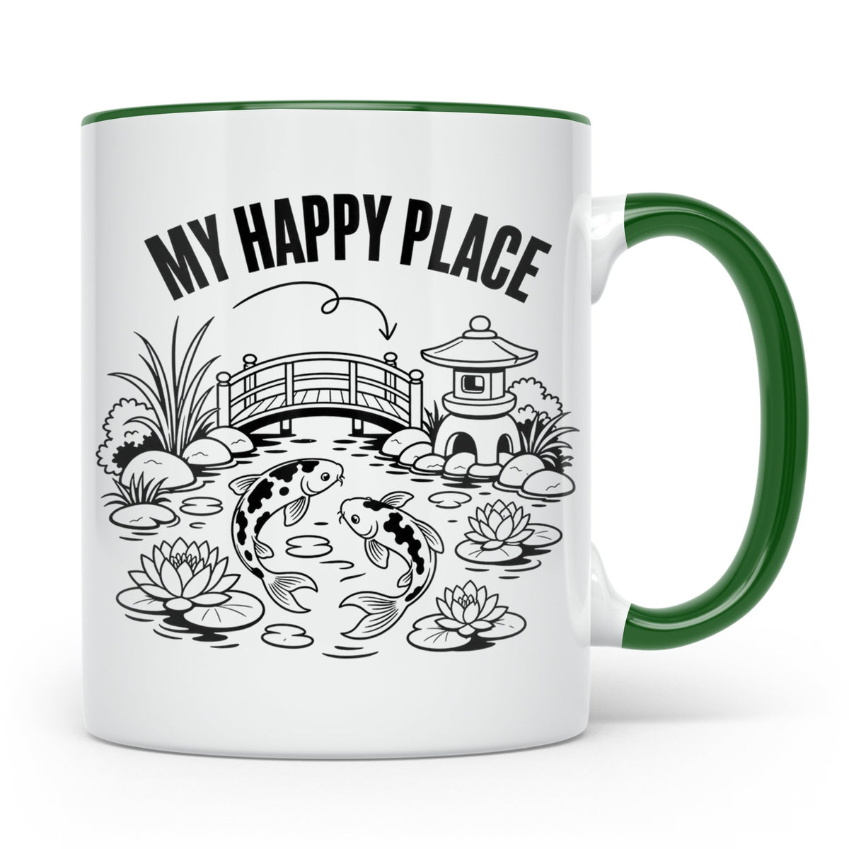 Koi Teich Tasse My Happy Place Japanischer Garten Kaffeetass – Grün [farbe:grün]