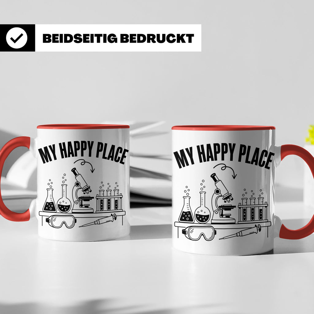 Labor Tasse My Happy Place lustiger Spruch für Wissenschaftl – Rot [farbe:rot]