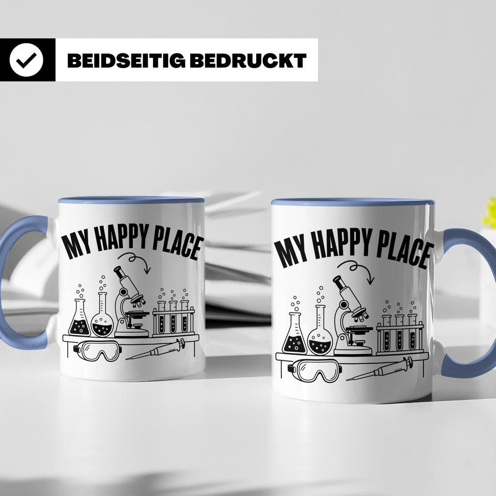 Labor Tasse My Happy Place lustiger Spruch für Wissenschaftl – Blau [farbe:blau]