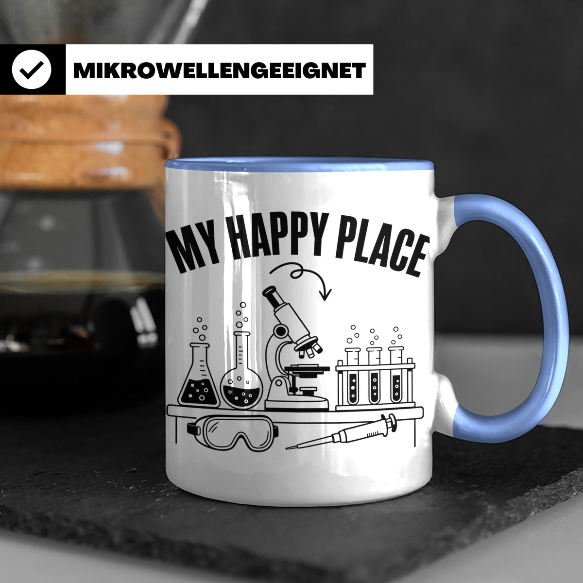 Labor Tasse My Happy Place lustiger Spruch für Wissenschaftl – Blau [farbe:blau]