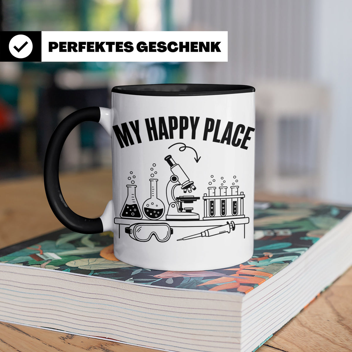 Labor Tasse My Happy Place lustiger Spruch für Wissenschaftl – Schwarz [farbe:schwarz]