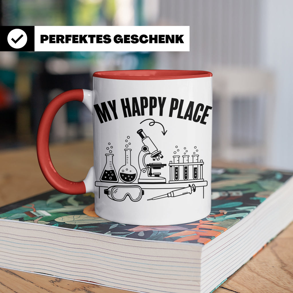Labor Tasse My Happy Place lustiger Spruch für Wissenschaftl – Rot [farbe:rot]