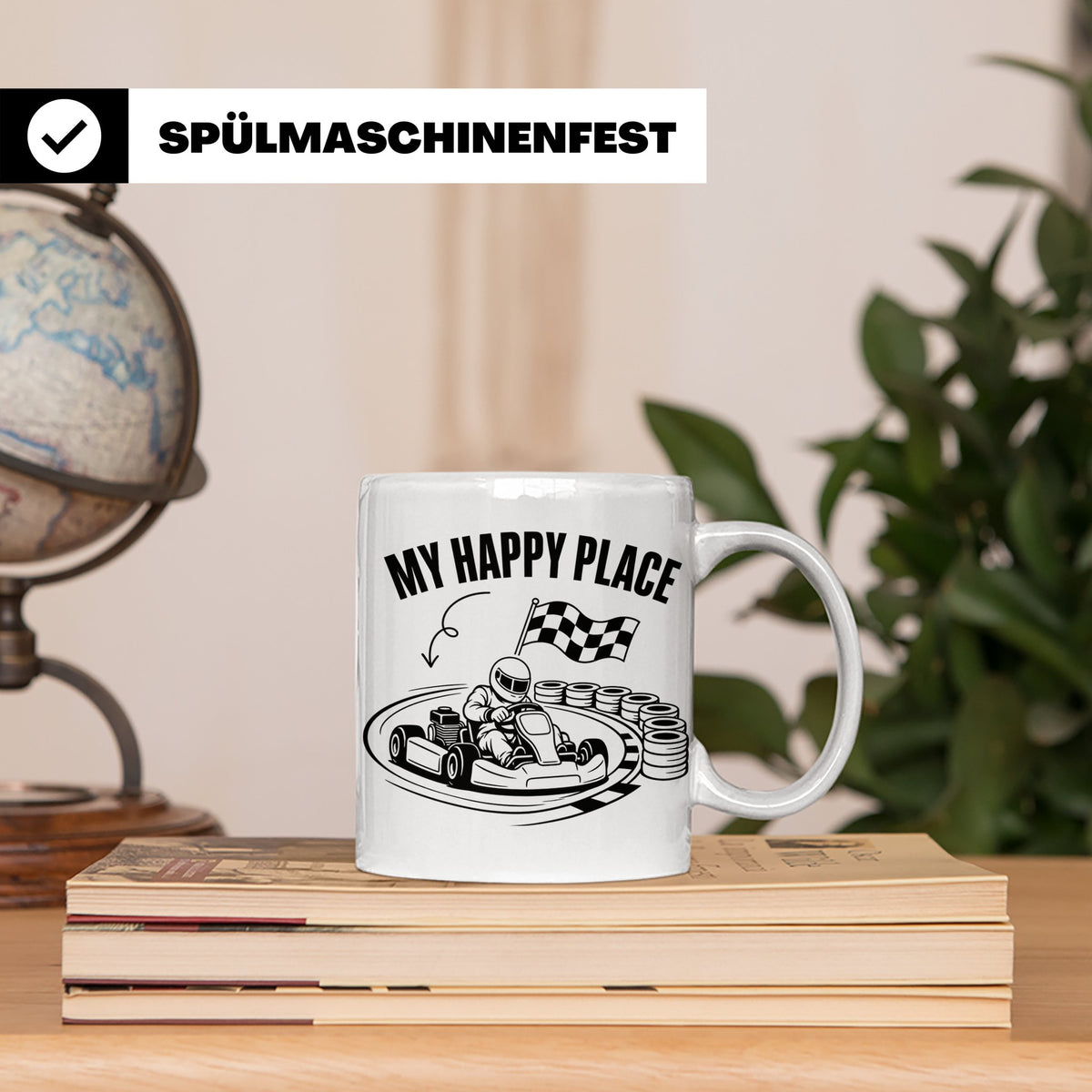 Go Kart Tasse My Happy Place für Rennfahrer & Motorsport Fan – Weiß [farbe:weiß]
