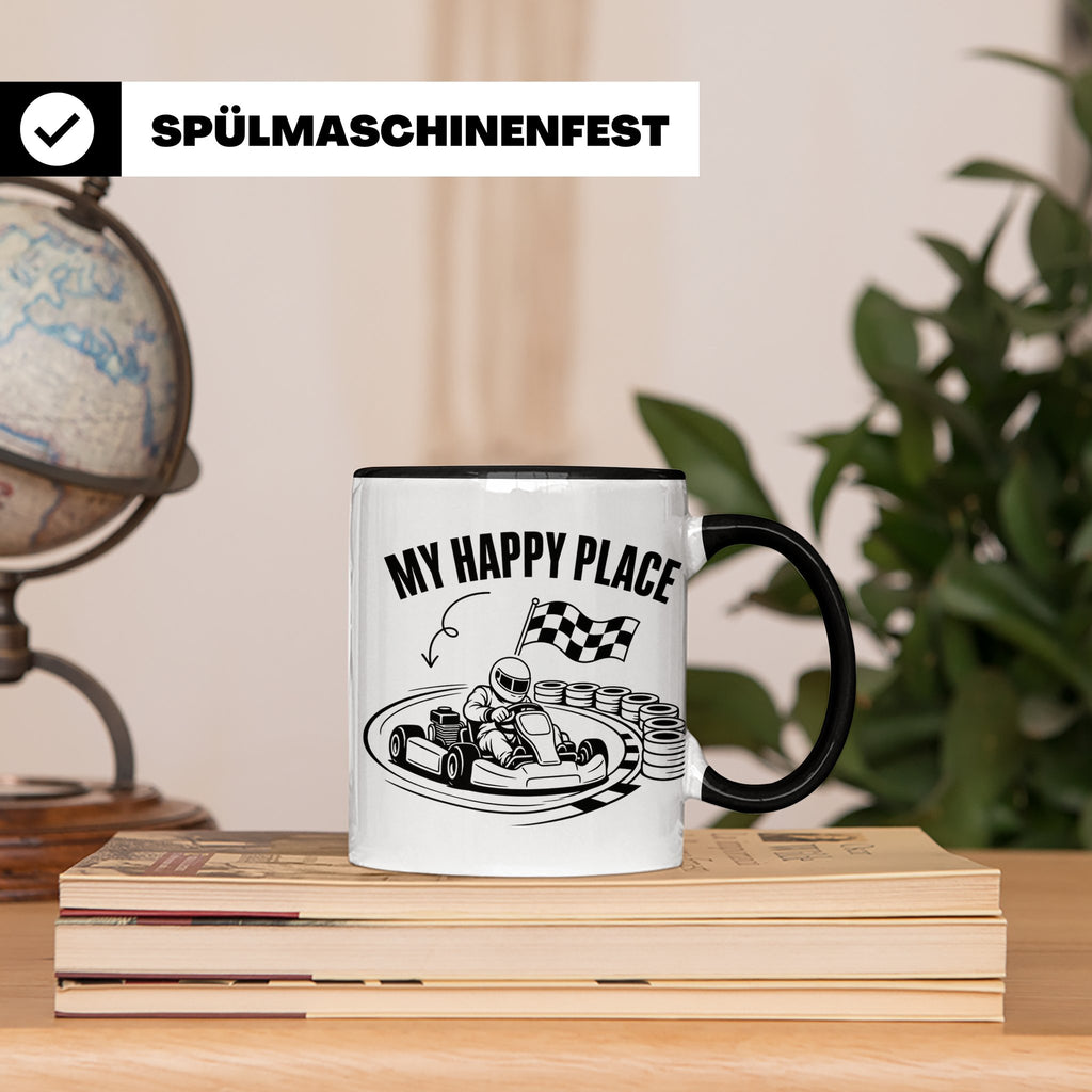 Go Kart Tasse My Happy Place für Rennfahrer & Motorsport Fan – Schwarz [farbe:schwarz]