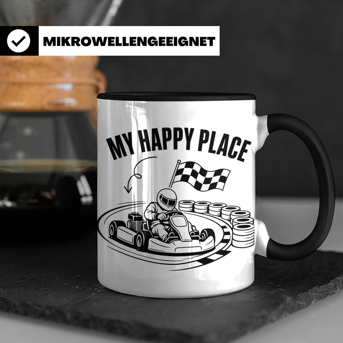 Go Kart Tasse My Happy Place für Rennfahrer & Motorsport Fan – Schwarz [farbe:schwarz]