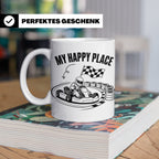 Go Kart Tasse My Happy Place für Rennfahrer & Motorsport Fan – Weiß [farbe:weiß]