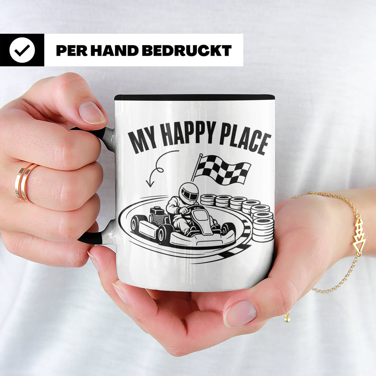 Go Kart Tasse My Happy Place für Rennfahrer & Motorsport Fan – Schwarz [farbe:schwarz]