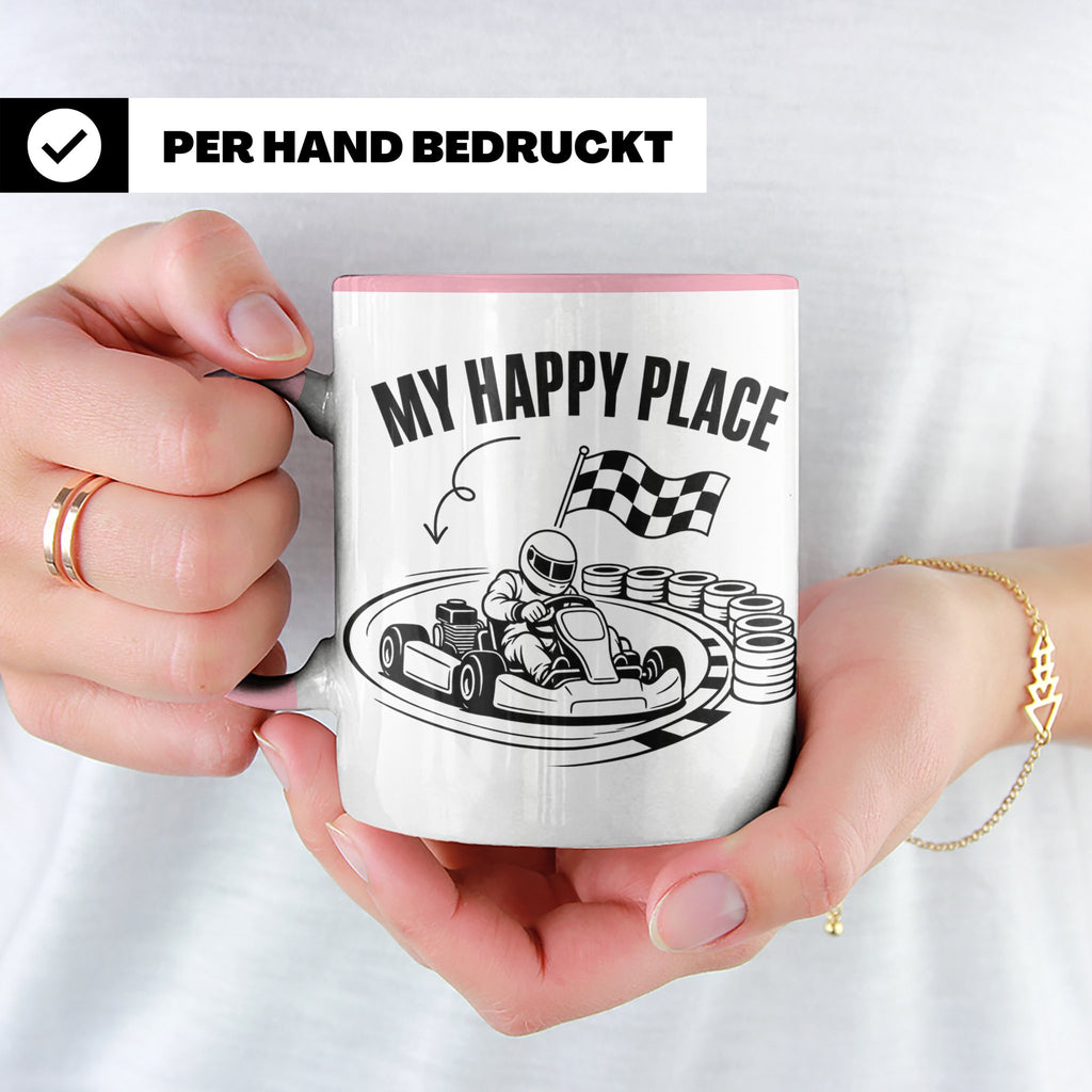 Go Kart Tasse My Happy Place für Rennfahrer & Motorsport Fan – Rosa [farbe:rosa]
