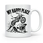 Motocross Tasse My Happy Place Spruch Dirt Bike Kaffeebecher – Weiß [farbe:weiß]
