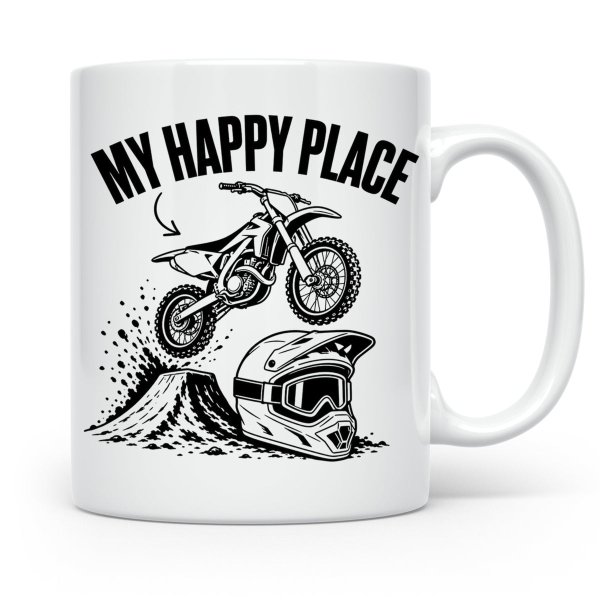 Motocross Tasse My Happy Place Spruch Dirt Bike Kaffeebecher – Weiß [farbe:weiß]