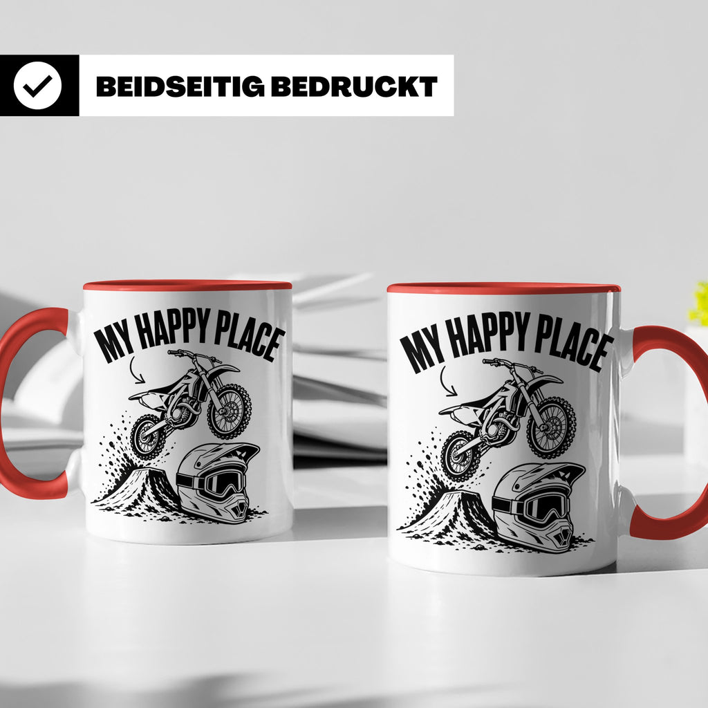 Motocross Tasse My Happy Place Spruch Dirt Bike Kaffeebecher – Rot [farbe:rot]