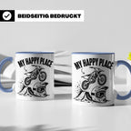 Motocross Tasse My Happy Place Spruch Dirt Bike Kaffeebecher – Blau [farbe:blau]
