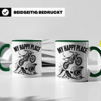 Motocross Tasse My Happy Place Spruch Dirt Bike Kaffeebecher – Grün [farbe:grün]