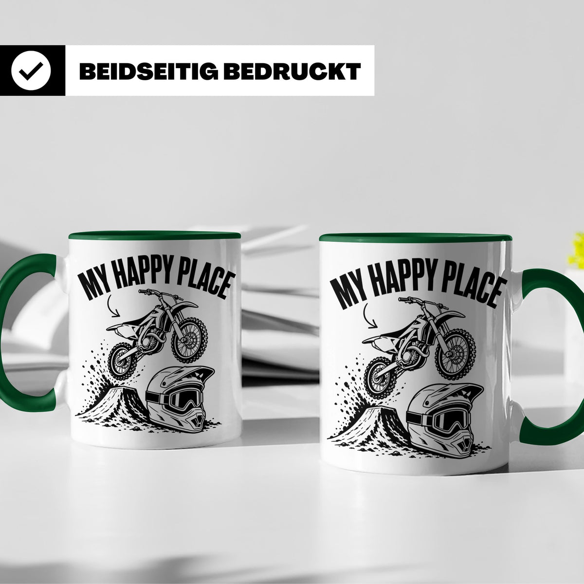 Motocross Tasse My Happy Place Spruch Dirt Bike Kaffeebecher – Grün [farbe:grün]