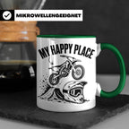 Motocross Tasse My Happy Place Spruch Dirt Bike Kaffeebecher – Grün [farbe:grün]