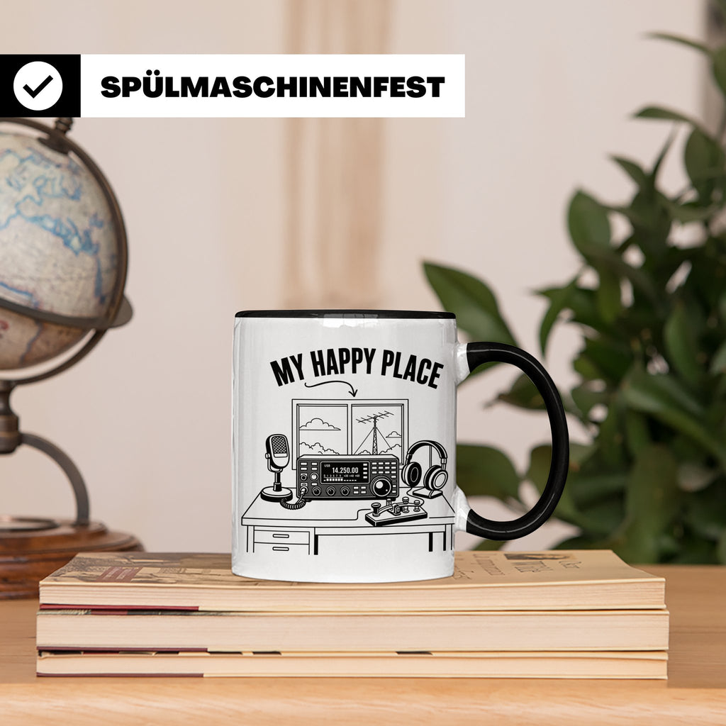 Amateurfunk Tasse My Happy Place Spruch Geschenk für Funkama – Schwarz [farbe:schwarz]