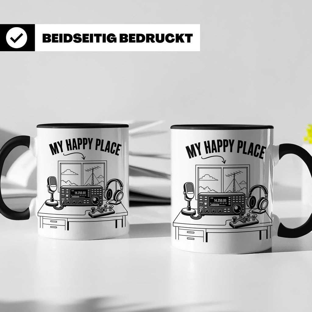 Amateurfunk Tasse My Happy Place Spruch Geschenk für Funkama – Schwarz [farbe:schwarz]