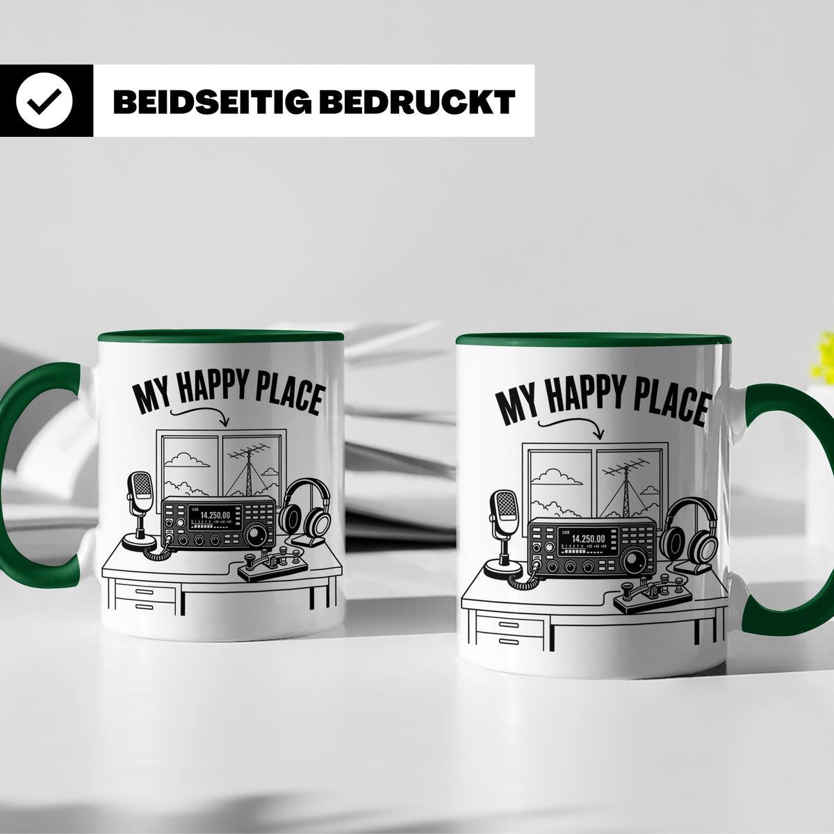 Amateurfunk Tasse My Happy Place Spruch Geschenk für Funkama – Grün [farbe:grün]