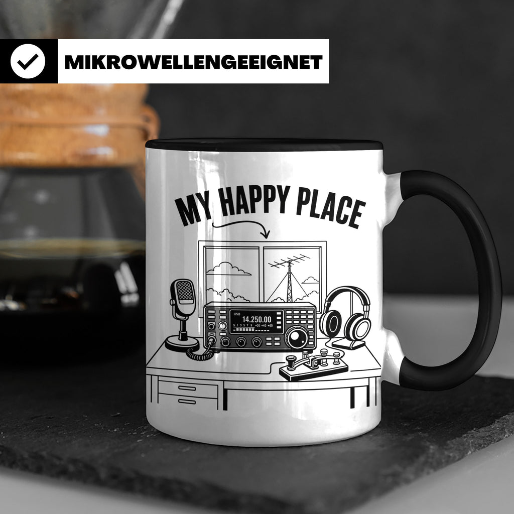 Amateurfunk Tasse My Happy Place Spruch Geschenk für Funkama – Schwarz [farbe:schwarz]