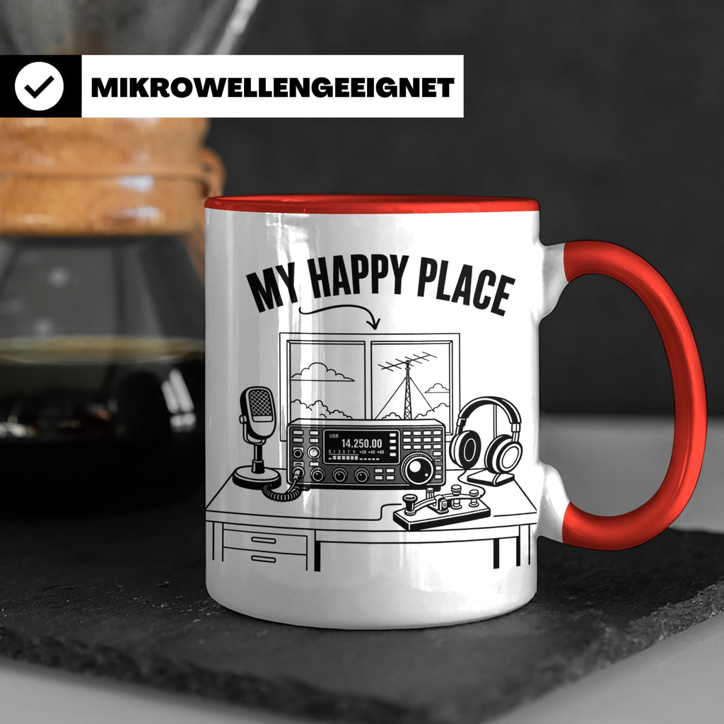 Amateurfunk Tasse My Happy Place Spruch Geschenk für Funkama – Rot [farbe:rot]