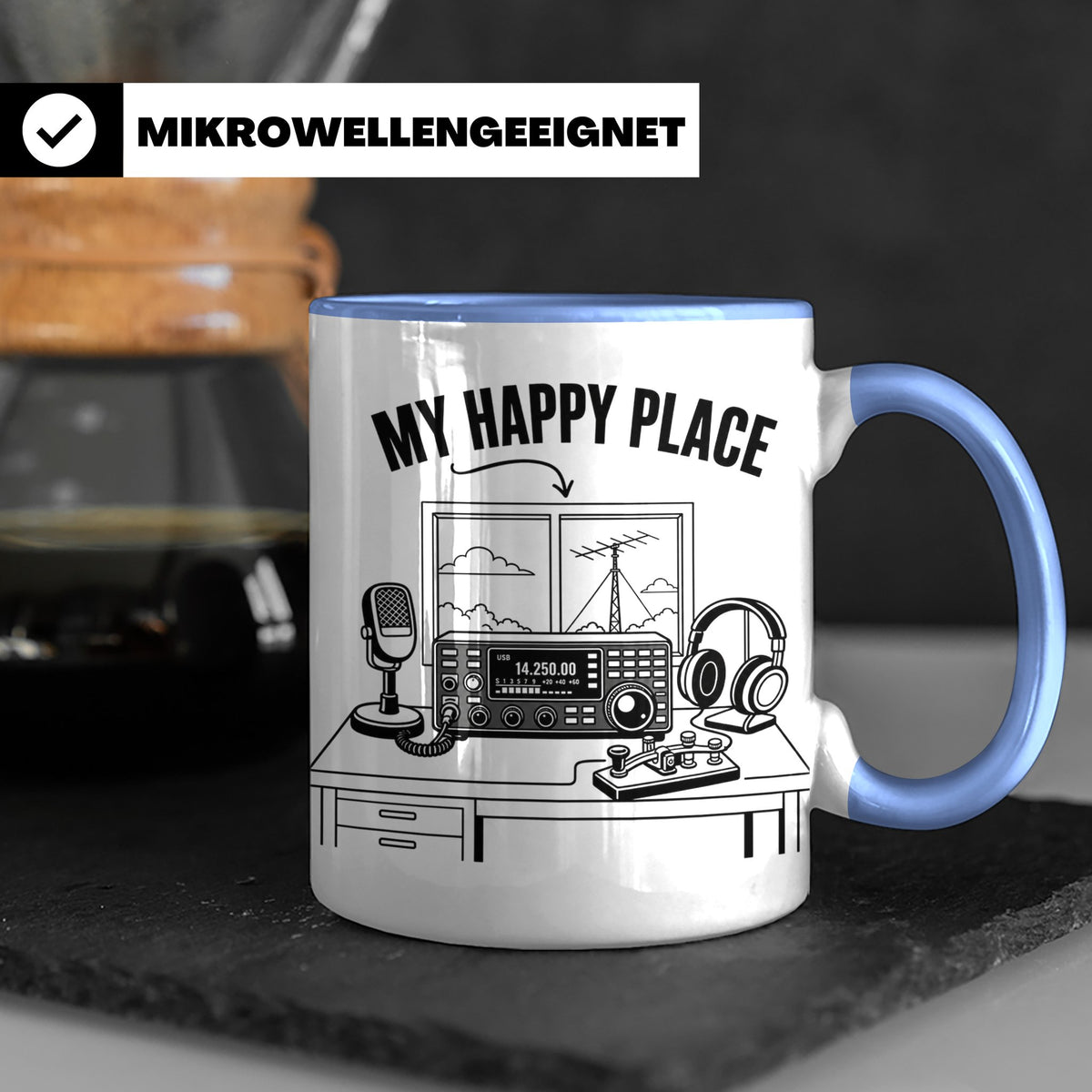 Amateurfunk Tasse My Happy Place Spruch Geschenk für Funkama – Blau [farbe:blau]