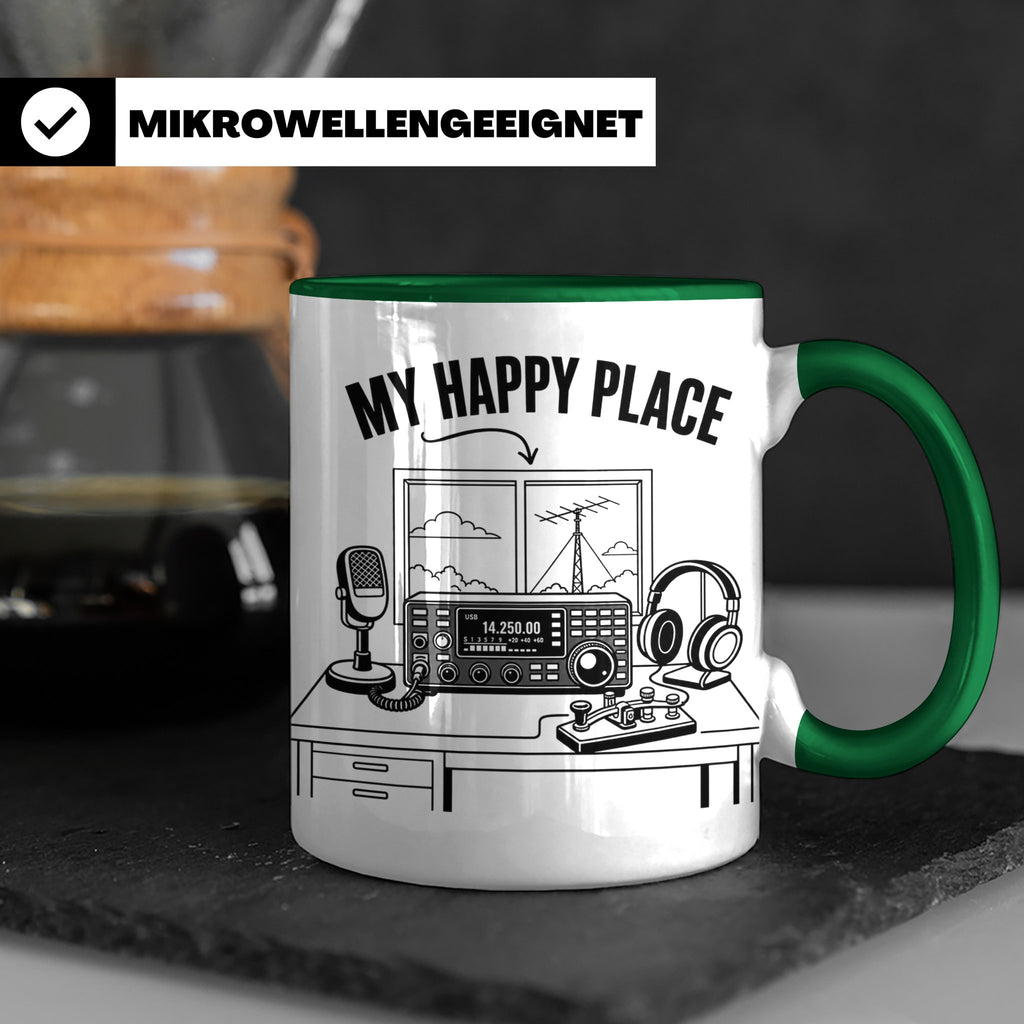 Amateurfunk Tasse My Happy Place Spruch Geschenk für Funkama – Grün [farbe:grün]