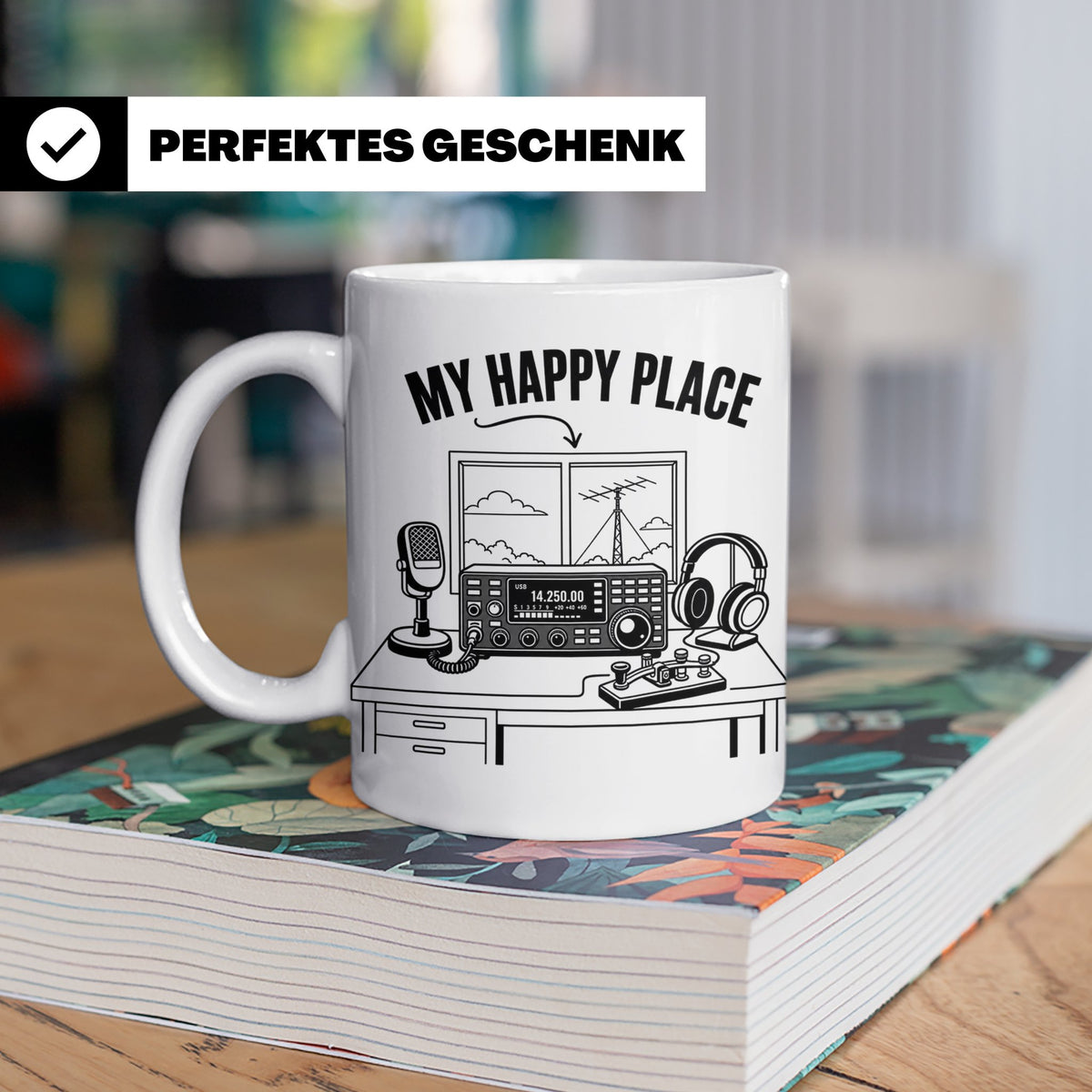 Amateurfunk Tasse My Happy Place Spruch Geschenk für Funkama – Weiß [farbe:weiß]