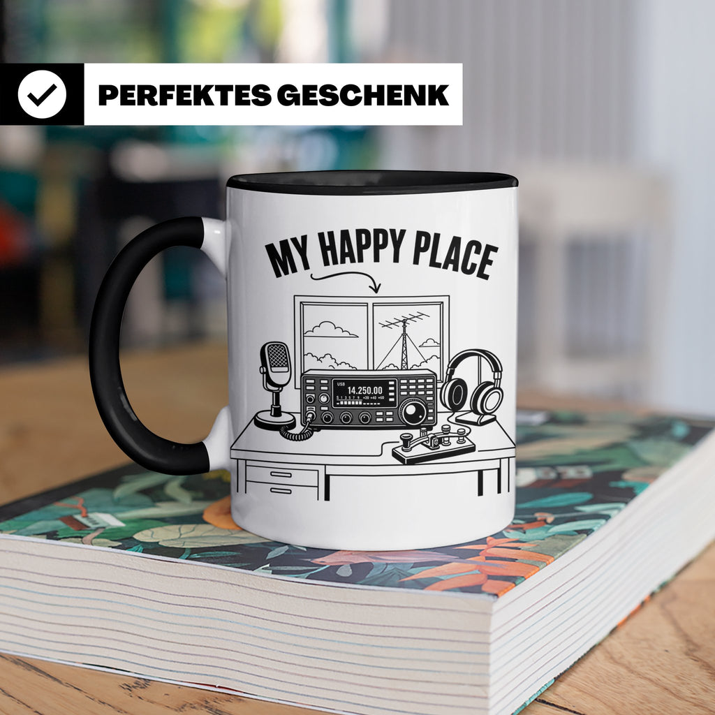 Amateurfunk Tasse My Happy Place Spruch Geschenk für Funkama – Schwarz [farbe:schwarz]