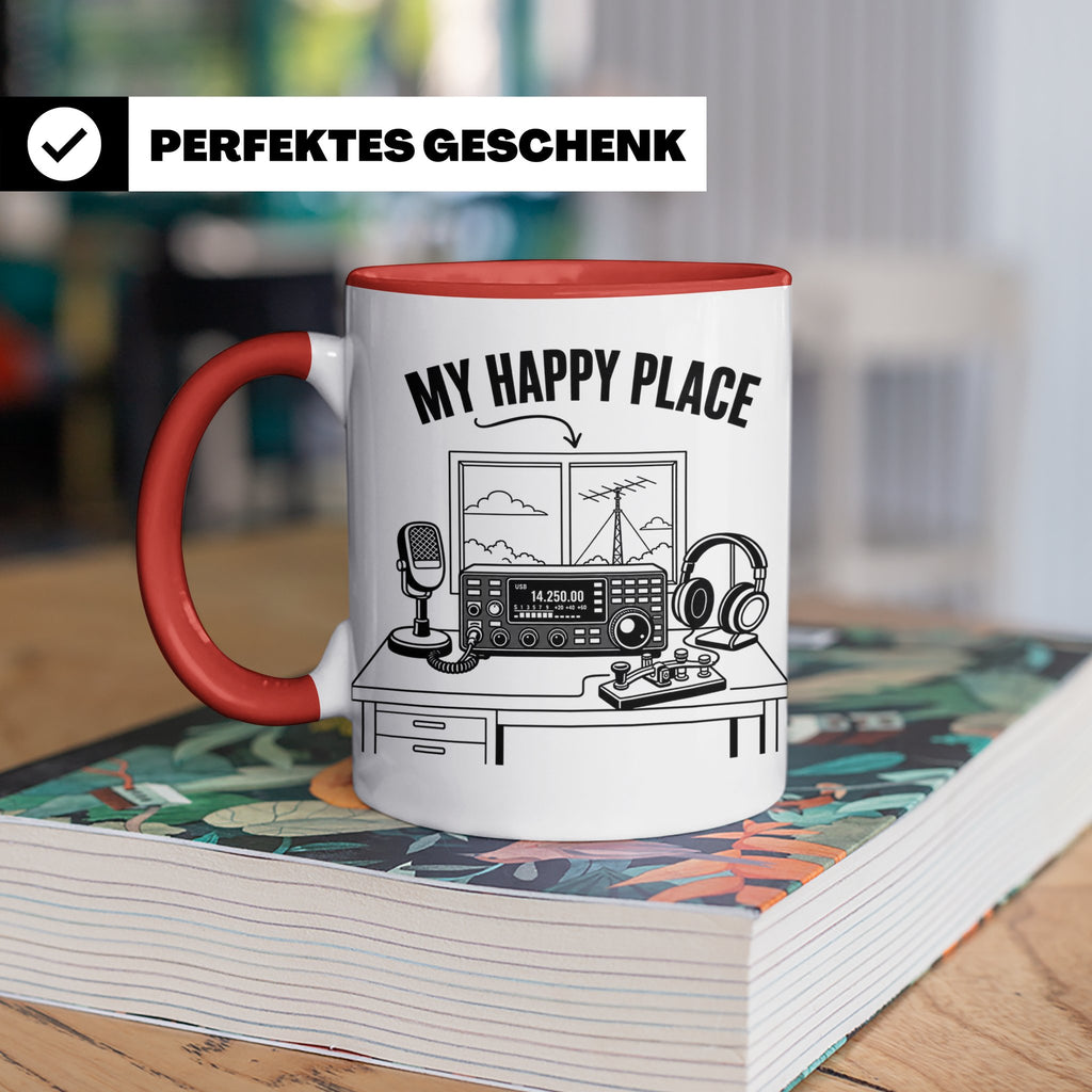 Amateurfunk Tasse My Happy Place Spruch Geschenk für Funkama – Rot [farbe:rot]