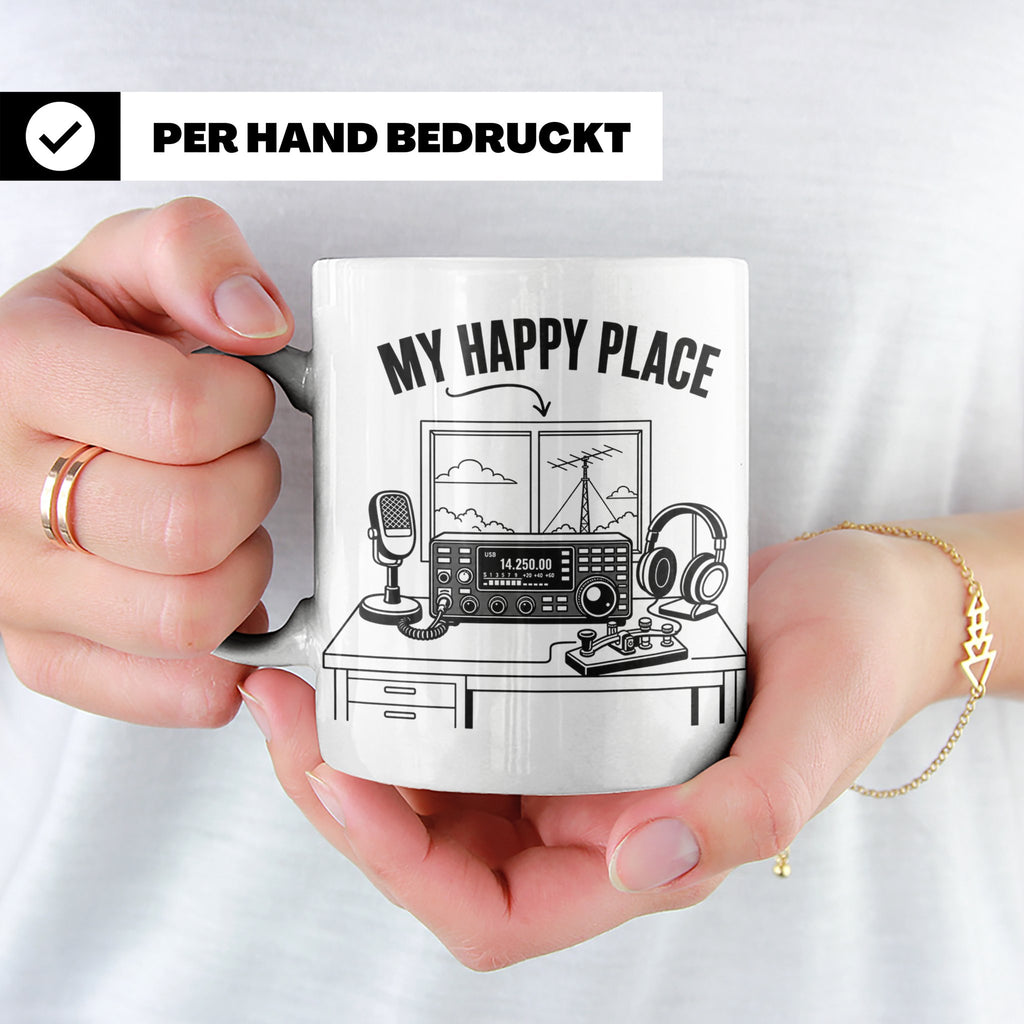 Amateurfunk Tasse My Happy Place Spruch Geschenk für Funkama – Weiß [farbe:weiß]