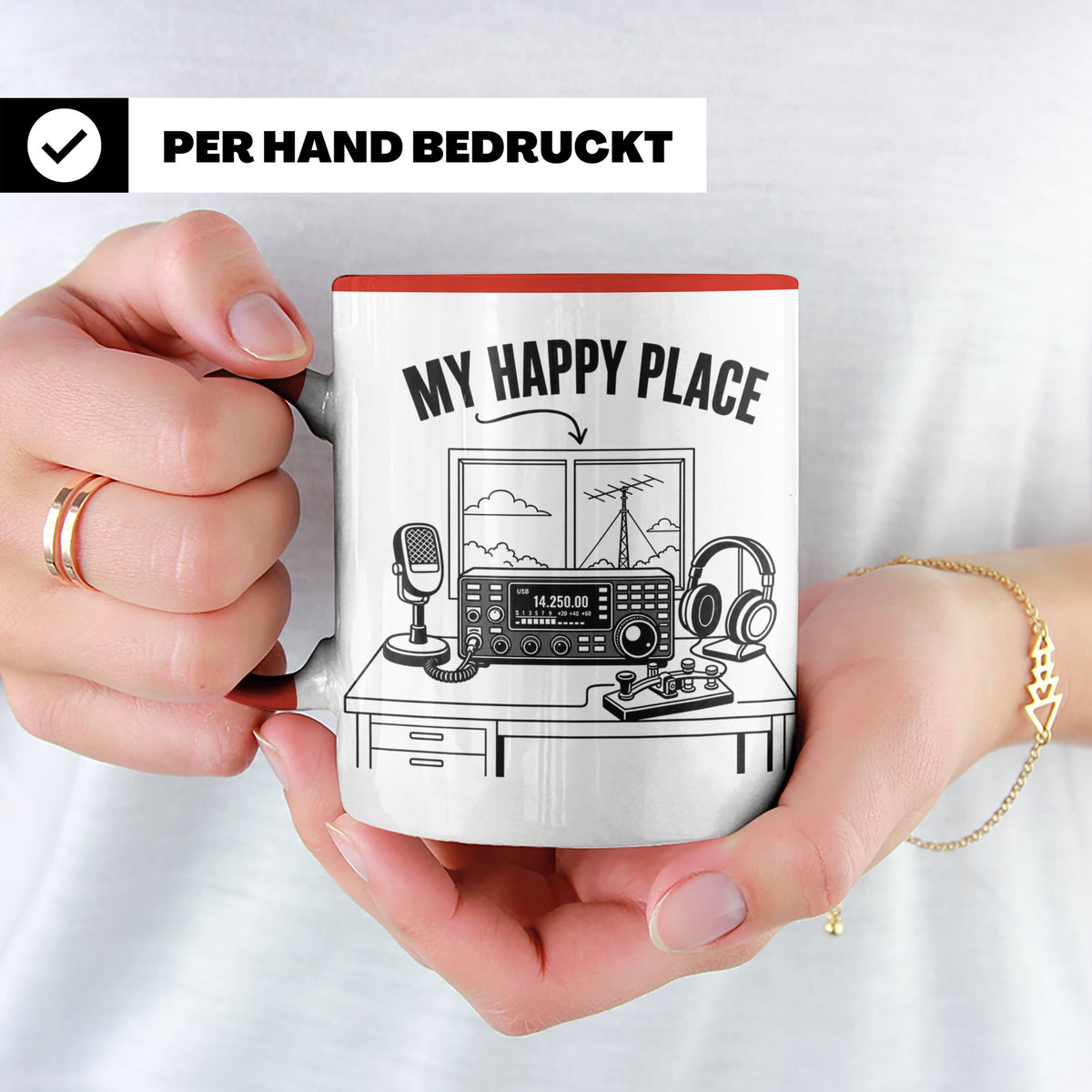 Amateurfunk Tasse My Happy Place Spruch Geschenk für Funkama – Rot [farbe:rot]