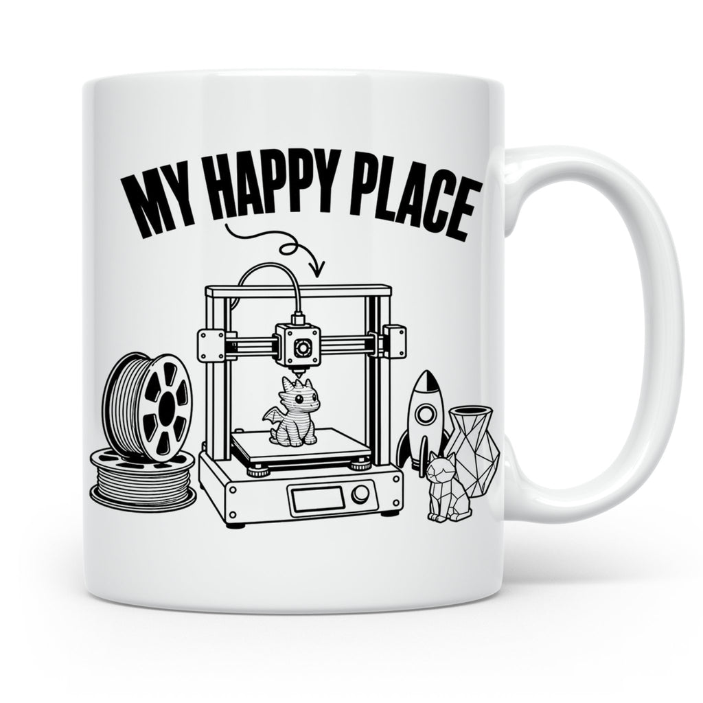3D Drucker Tasse My Happy Place Spruch Geschenk für Maker &  – Weiß [farbe:weiß]