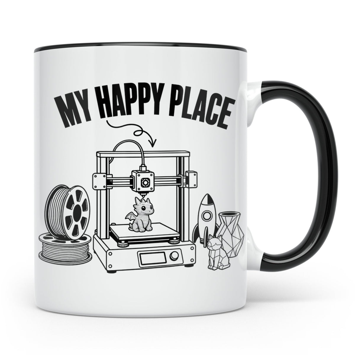 3D Drucker Tasse My Happy Place Spruch Geschenk für Maker &  – Schwarz [farbe:schwarz]